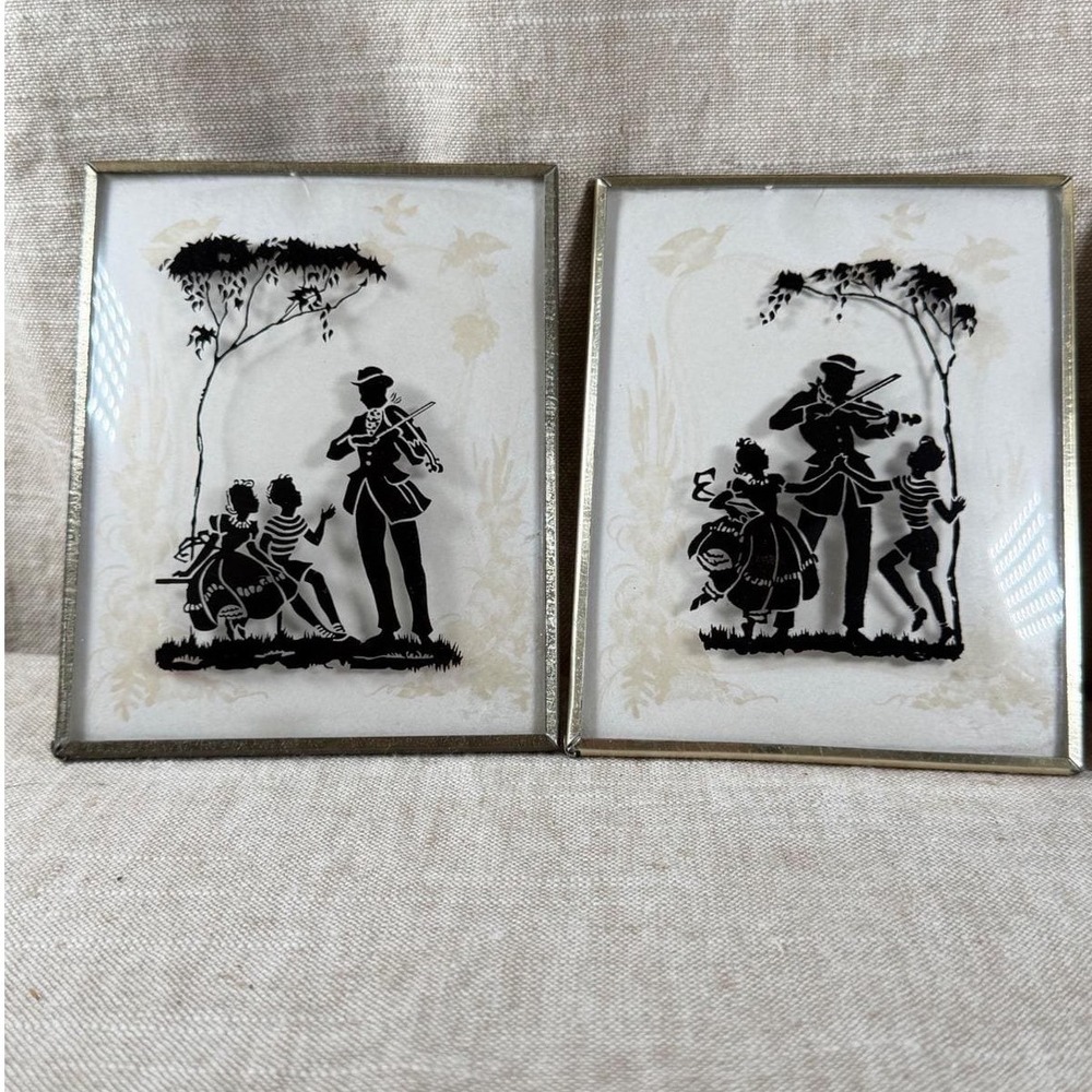 Vintage Romantic Silhouette Prints Set of 2 Framed Cottage Wall Art